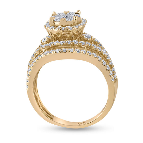 14k Yellow Gold Round Diamond Bridal Wedding Ring Band Set 1-3/4 Cttw