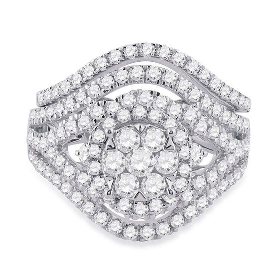 14k White Gold Round Diamond Bridal Wedding Ring Band Set 1-3/4 Cttw