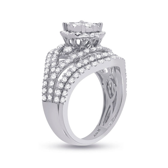 14k White Gold Round Diamond Bridal Wedding Ring Band Set 1-3/4 Cttw
