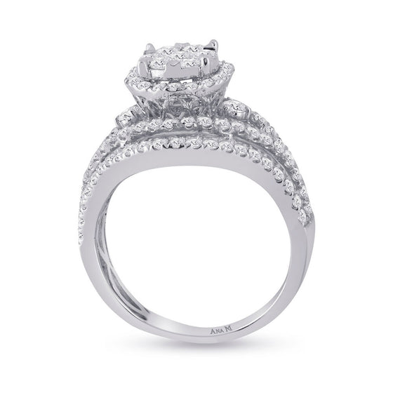 14k White Gold Round Diamond Bridal Wedding Ring Band Set 1-3/4 Cttw