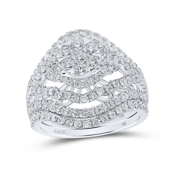 14k White Gold Round Diamond Bridal Wedding Ring Band Set 1-3/4 Cttw