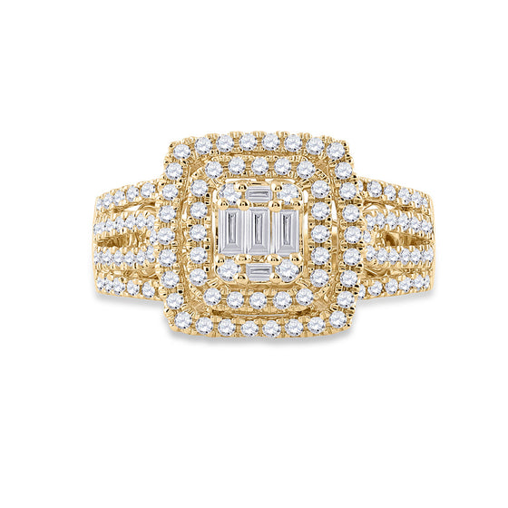 14k Yellow Gold Womens Baguette Diamond Square Ring 7/8 Cttw