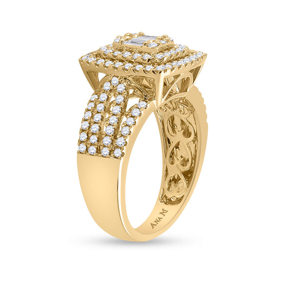 14k Yellow Gold Womens Baguette Diamond Square Ring 7/8 Cttw