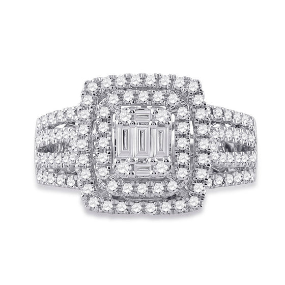 14k White Gold Womens Baguette Diamond Square Ring 7/8 Cttw