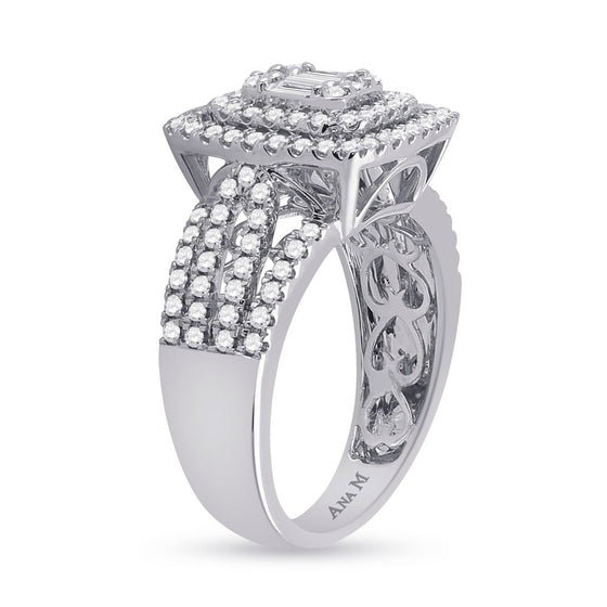 14k White Gold Womens Baguette Diamond Square Ring 7/8 Cttw