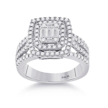  14k White Gold Womens Baguette Diamond Square Ring 7/8 Cttw