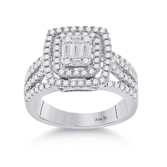 14k White Gold Womens Baguette Diamond Square Ring 7/8 Cttw