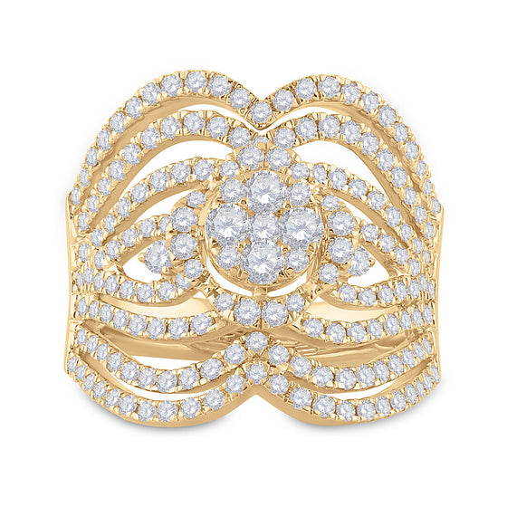 14k Yellow Gold Womens Round Diamond Fashion Ring 1-3/4 Cttw