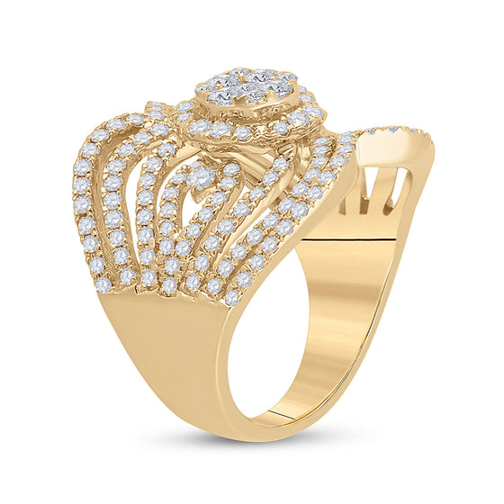14k Yellow Gold Womens Round Diamond Fashion Ring 1-3/4 Cttw