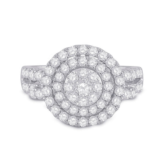 14k White Gold Womens Round Diamond Circle Cluster Ring 1-1/3 Cttw