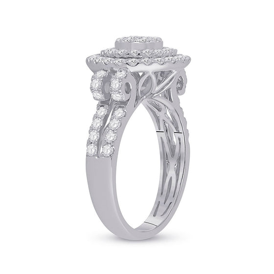 14k White Gold Womens Round Diamond Circle Cluster Ring 1-1/3 Cttw