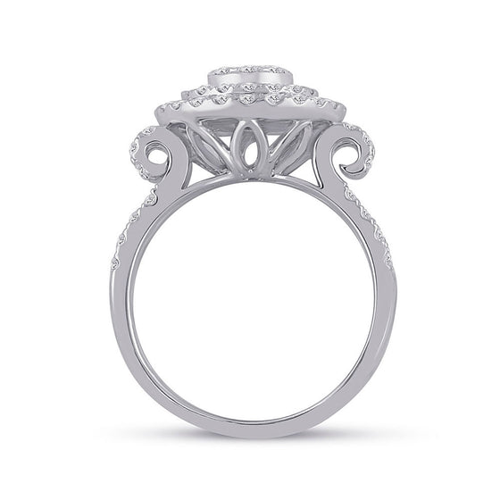 14k White Gold Womens Round Diamond Circle Cluster Ring 1-1/3 Cttw