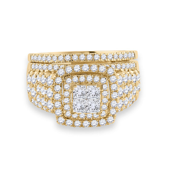 14k Yellow Gold Princess Diamond Bridal Wedding Ring Band Set 1-3/4 Cttw