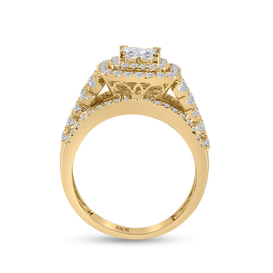 14k Yellow Gold Princess Diamond Bridal Wedding Ring Band Set 1-3/4 Cttw