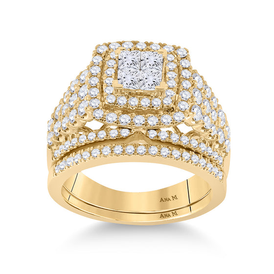 14k Yellow Gold Princess Diamond Bridal Wedding Ring Band Set 1-3/4 Cttw