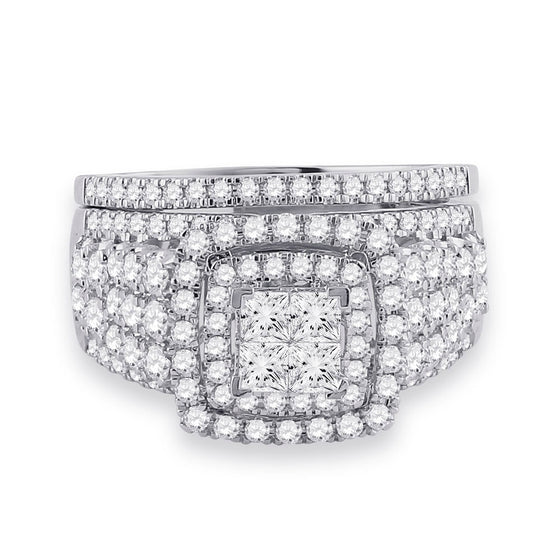 14k White Gold Princess Diamond Bridal Wedding Ring Band Set 1-3/4 Cttw