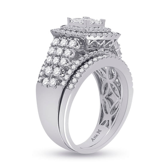 14k White Gold Princess Diamond Bridal Wedding Ring Band Set 1-3/4 Cttw