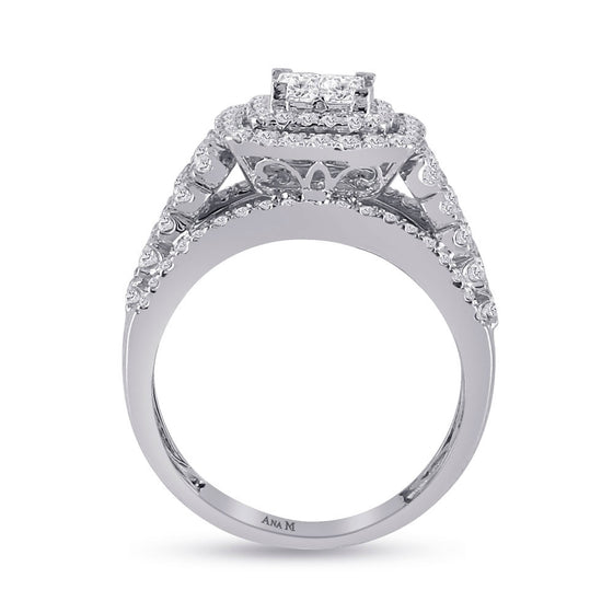 14k White Gold Princess Diamond Bridal Wedding Ring Band Set 1-3/4 Cttw