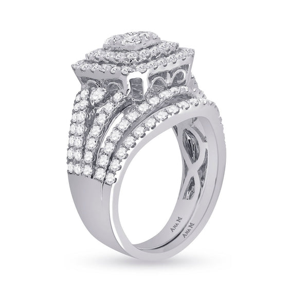 14k White Gold Round Diamond Bridal Wedding Ring Band Set 1-3/4 Cttw