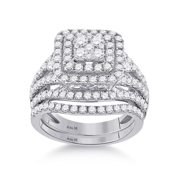 14k White Gold Round Diamond Bridal Wedding Ring Band Set 1-3/4 Cttw
