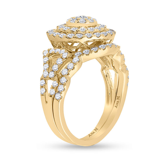 14k Yellow Gold Round Diamond Bridal Wedding Ring Band Set 1-1/3 Cttw