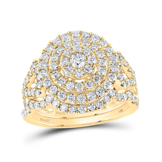 14k Yellow Gold Round Diamond Bridal Wedding Ring Band Set 1-1/3 Cttw