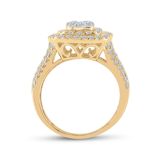 14k Yellow Gold Womens Round Diamond Square Cluster Ring 1-1/2 Cttw