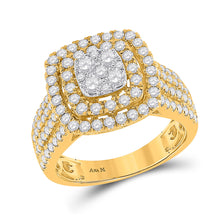  14k Yellow Gold Womens Round Diamond Square Cluster Ring 1-1/2 Cttw