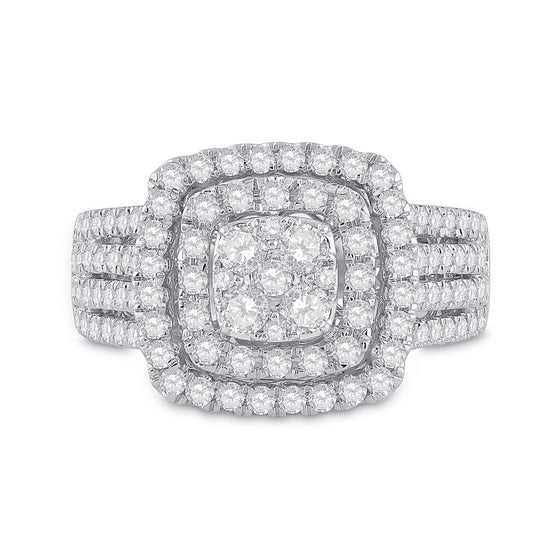 14k White Gold Womens Round Diamond Square Cluster Ring 1-1/2 Cttw