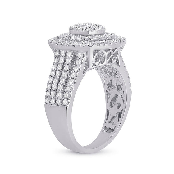 14k White Gold Womens Round Diamond Square Cluster Ring 1-1/2 Cttw