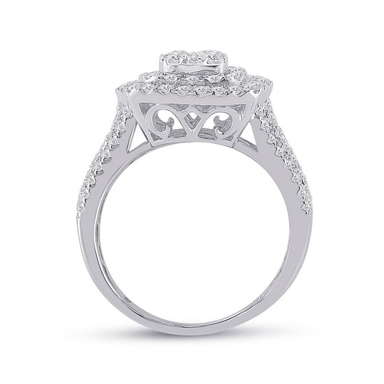 14k White Gold Womens Round Diamond Square Cluster Ring 1-1/2 Cttw