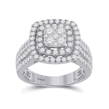 14k White Gold Womens Round Diamond Square Cluster Ring 1-1/2 Cttw