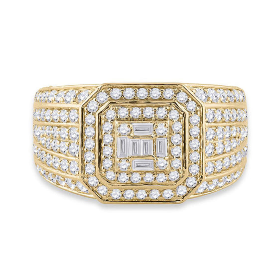 14k Yellow Gold Mens Baguette Diamond Square Ring 2-1/2 Cttw