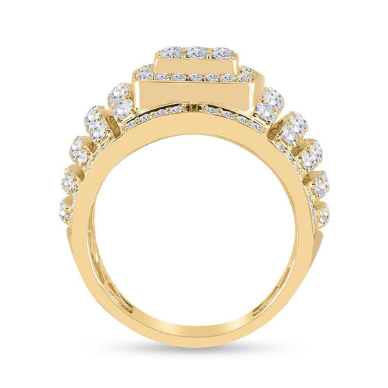14k Yellow Gold Mens Round Diamond Cluster Ring 3 Cttw