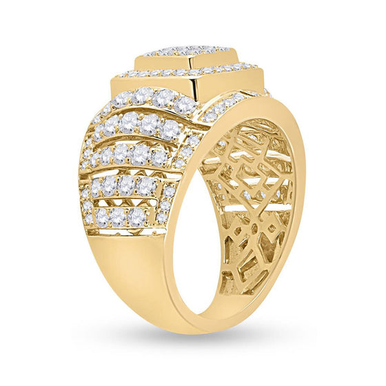 14k Yellow Gold Mens Round Diamond Cluster Ring 3 Cttw