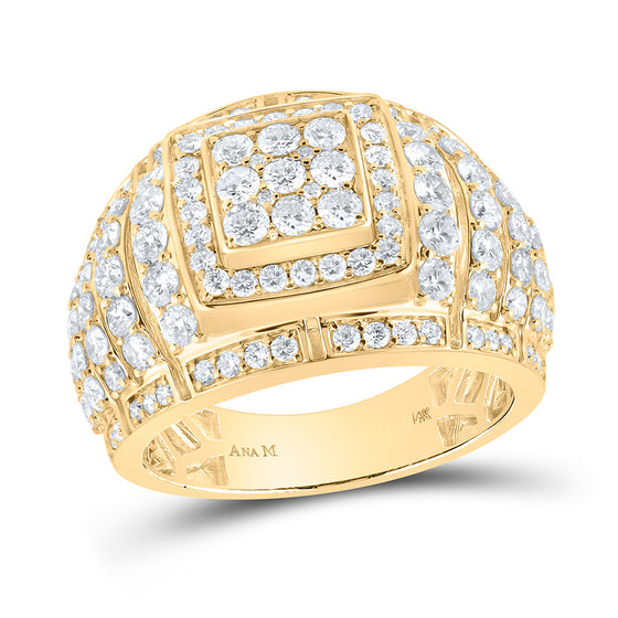 14k Yellow Gold Mens Round Diamond Cluster Ring 3 Cttw