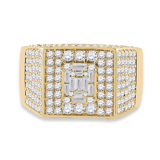 14k Yellow Gold Mens Baguette Diamond Square Ring 2-3/4 Cttw