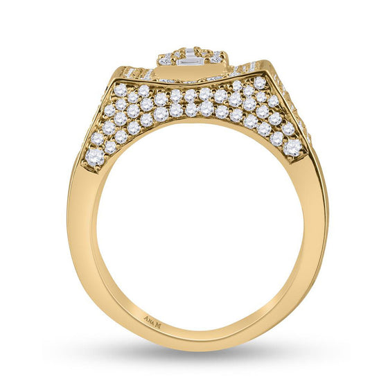 14k Yellow Gold Mens Baguette Diamond Square Ring 2-3/4 Cttw