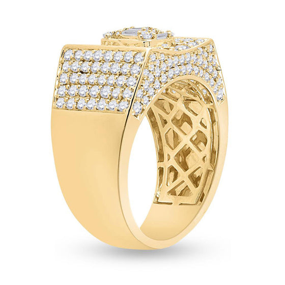 14k Yellow Gold Mens Baguette Diamond Square Ring 2-3/4 Cttw