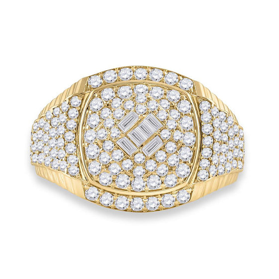 14k Yellow Gold Mens Baguette Diamond Cluster Ring 2-1/5 Cttw
