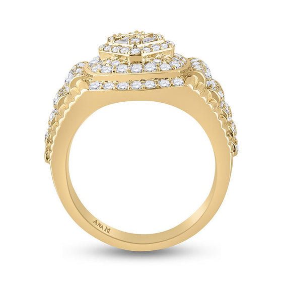 14k Yellow Gold Mens Baguette Diamond Cluster Ring 2-1/5 Cttw