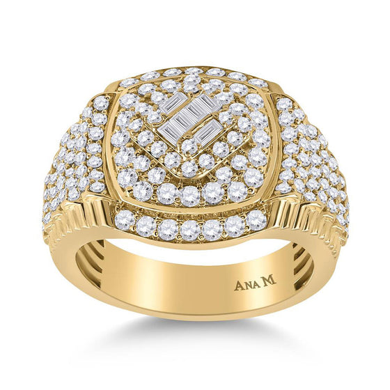14k Yellow Gold Mens Baguette Diamond Cluster Ring 2-1/5 Cttw