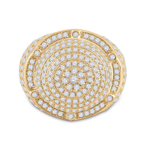 14k Yellow Gold Mens Round Diamond Circle Cluster Ring 2-1/2 Cttw