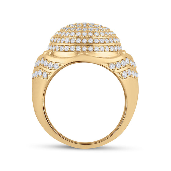 14k Yellow Gold Mens Round Diamond Circle Cluster Ring 2-1/2 Cttw