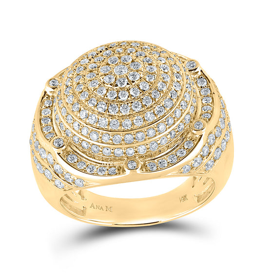 14k Yellow Gold Mens Round Diamond Circle Cluster Ring 2-1/2 Cttw