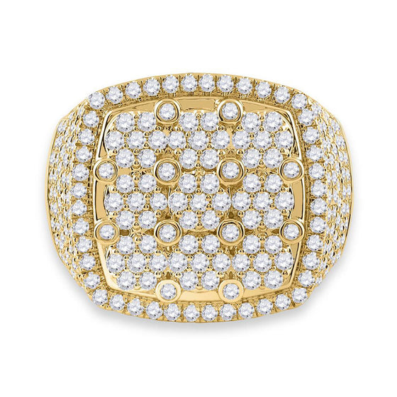 14k Yellow Gold Mens Round Diamond Cluster Square Ring 3-3/8 Cttw