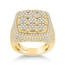  14k Yellow Gold Mens Round Diamond Cluster Square Ring 3-3/8 Cttw