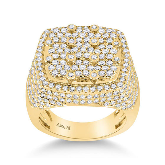 14k Yellow Gold Mens Round Diamond Cluster Square Ring 3-3/8 Cttw