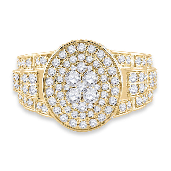 14k Yellow Gold Mens Round Diamond Oval Ring 2-3/4 Cttw