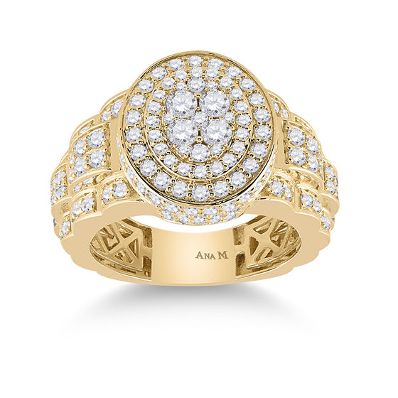 14k Yellow Gold Mens Round Diamond Oval Ring 2-3/4 Cttw